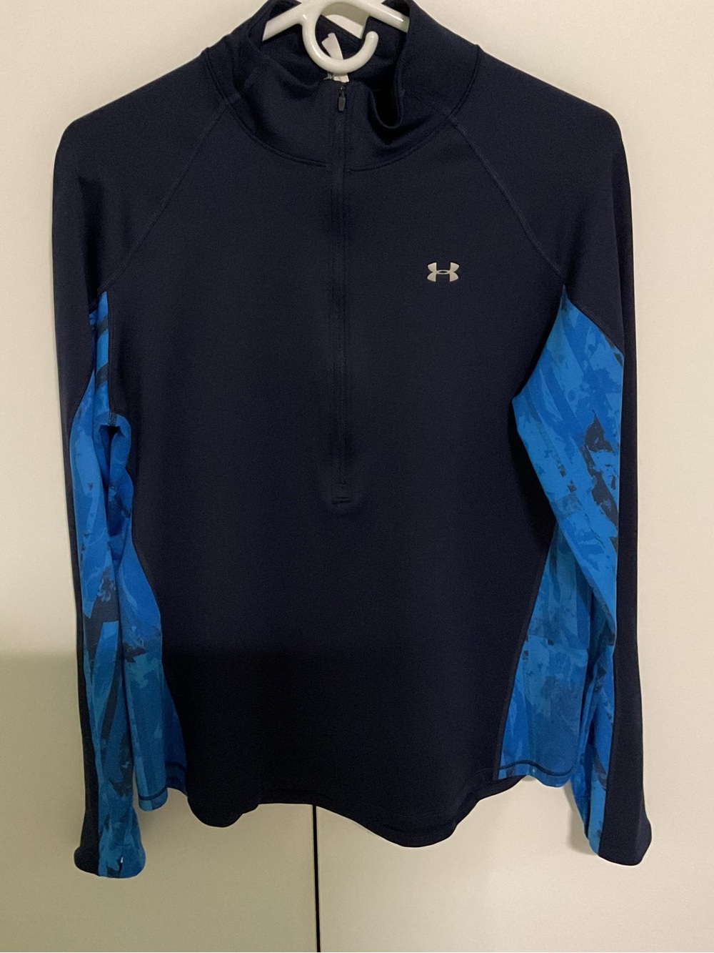 Under Armour Women’s Navy Zip-Up Performance Pullover with Bright Blue Panels